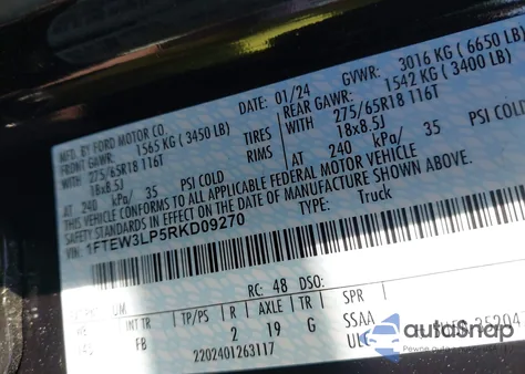 2024 Ford F-150 Xlt from USA, damaged, VIN 1FTEW3LP5RKD09270